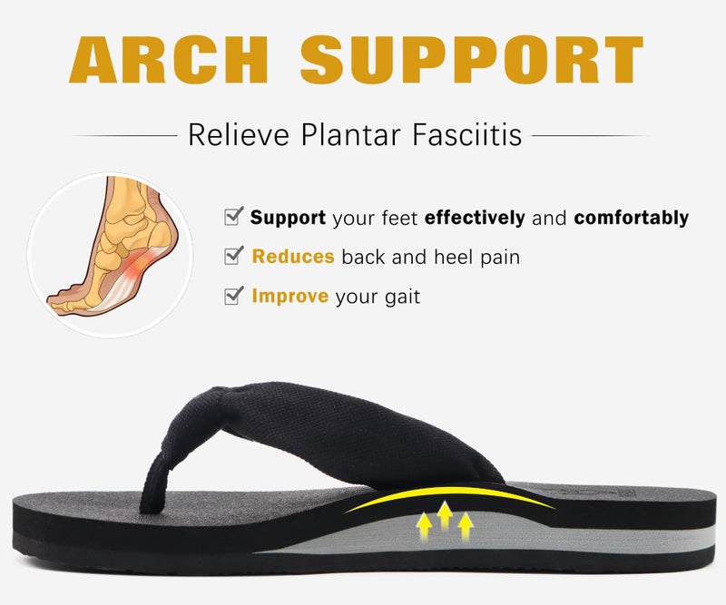 KuaiLu Flip Flops Women Arch Support Yoga Mat Comfortable Summer Beach Walking Thong Cushion Sandals Slip on Pool Outfits Travel Essentials Orthotic Slides Indoor Outdoor Slippers Shoes Black Size 6 - Image 4